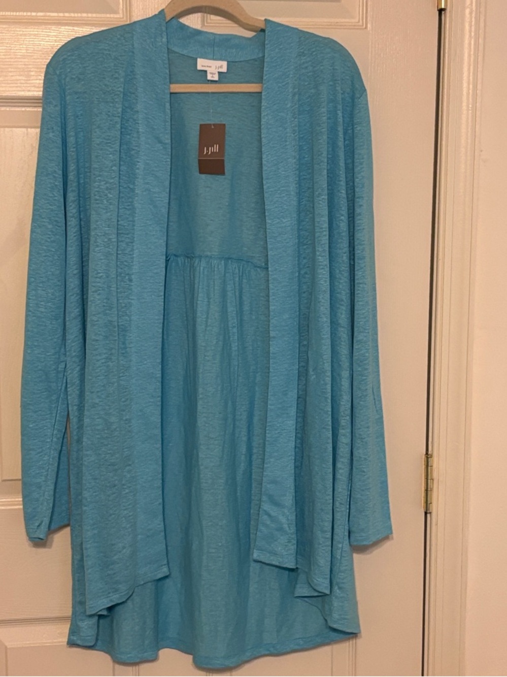 J. Jill Aqua Open-Front Lightweight Linen Cardigan L Tall